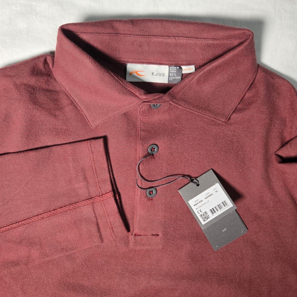 KJUS Men Scot Polo L/S Red Long Sleeve Golf Shirt UPF 50+ MG80-K03 Size 52 L